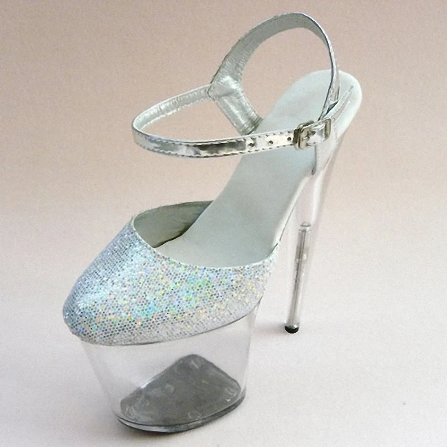 

Glitter Silver 8 Inches High Heels 20cm Sandals Exotic platform gladiator transparent pole dancing Stripper work shoes Dress