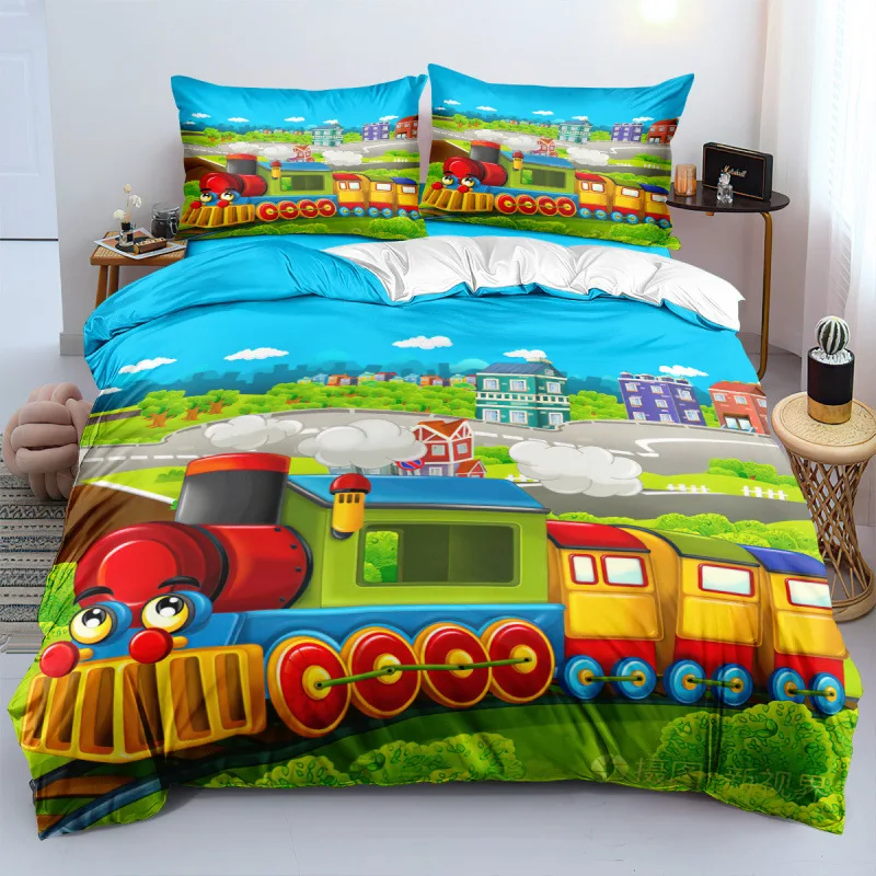 Cartoon Train Bedding Set Small Train Pattern Patterns Boy Duvet Cover Pillowcase bedroom decoration Single/Double Extra Size