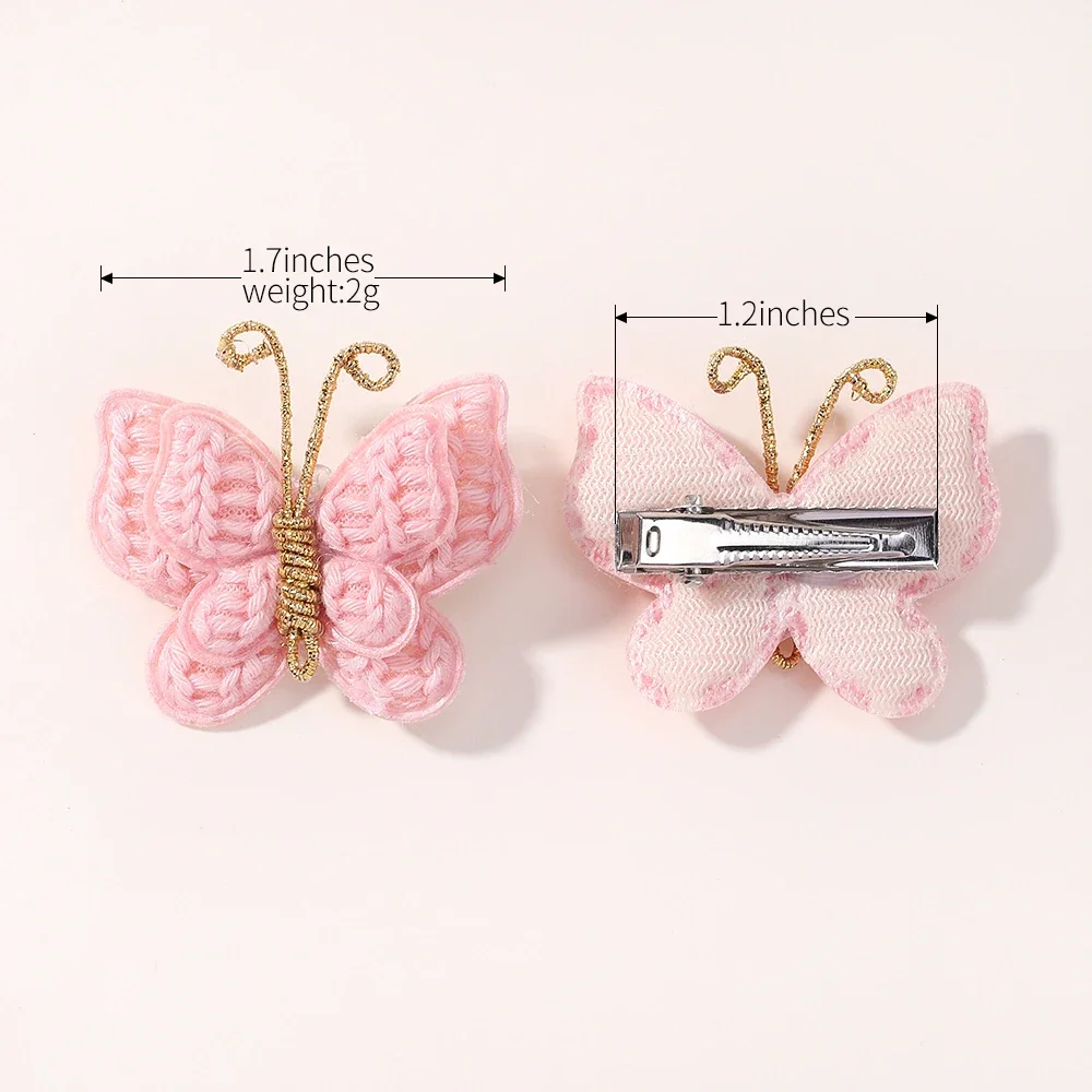 4pcs/set New Cute Baby Girls Wool Knitting Headwear Handmade Crochet Butterfly Alloy Hairs Clips Children Hairpins Wholesale