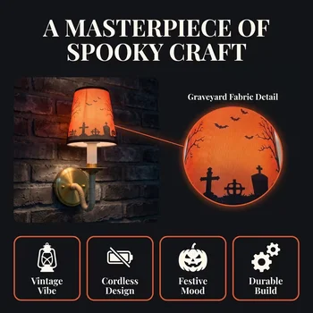 Halloween Wall Sconces Rechargeable Cordless Wall Lights Vintage Vibe Durable Build with 5200mAh USB Rechargeable Bulbs Up to 16H Runtime Pumpkin And Haunted House Fall Decor Lamps for Bedroom Hallway Living Room Thanksgiving Autumn Home Decor 1