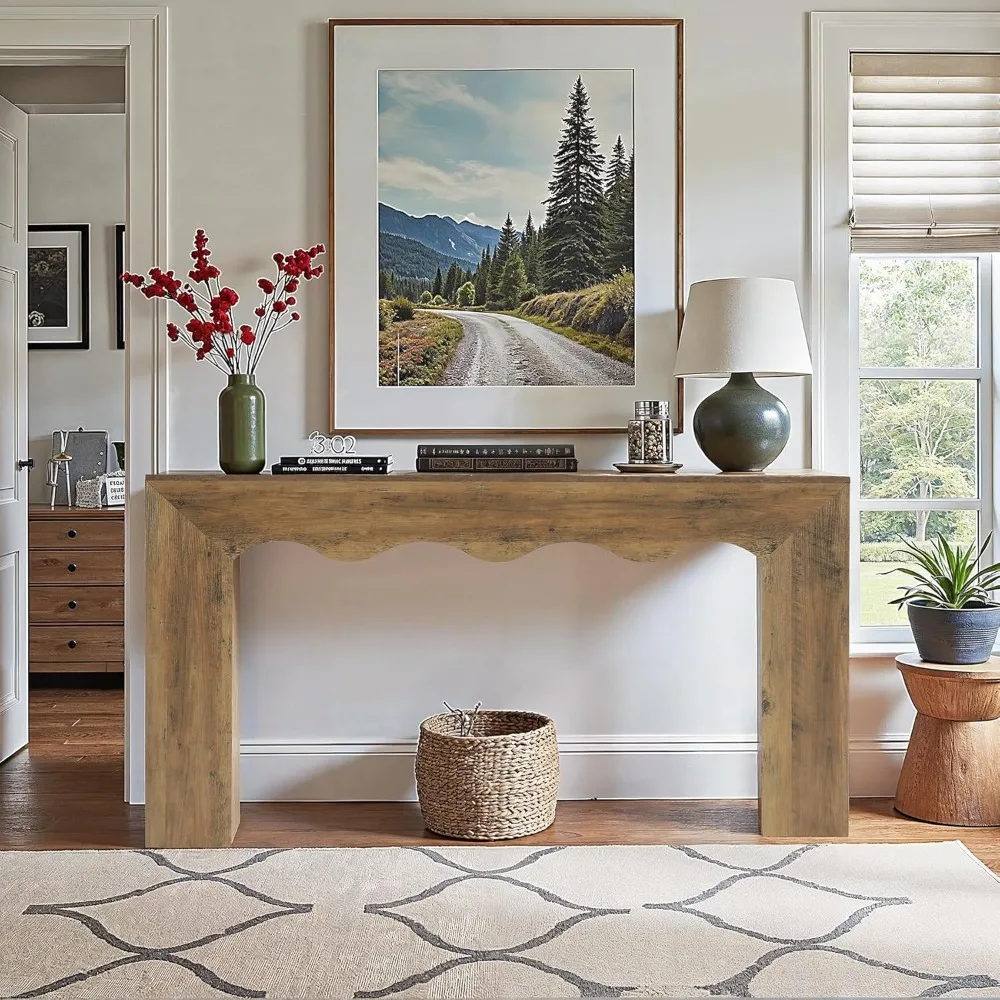 طاولة كونسول مقاس 63 بوصة على طراز المزرعة مع مساحة تخزين، وطاولة أريكة خشبية لخلف الأريكة، ومحطة أريكة مدخل ضيقة طويلة