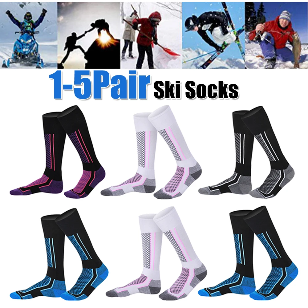 Calcetines térmicos para hombres, mujeres y niños, calcetines de esquí transpirables, calcetines cálidos hasta la rodilla para esquiar, senderismo, snowboard