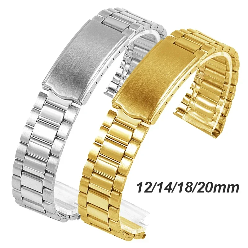 Universelles Edelstahlarmband 12 14 20 mm 18 mm Metallarmband mit flachem Ende, Silber-Gold-Armband für Damen, Faltschließe