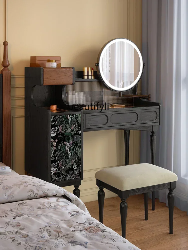 

D178 Y Solid Wood Dresser French Retro Bedroom Mid-Ancient Walnut Storage Makeup Table