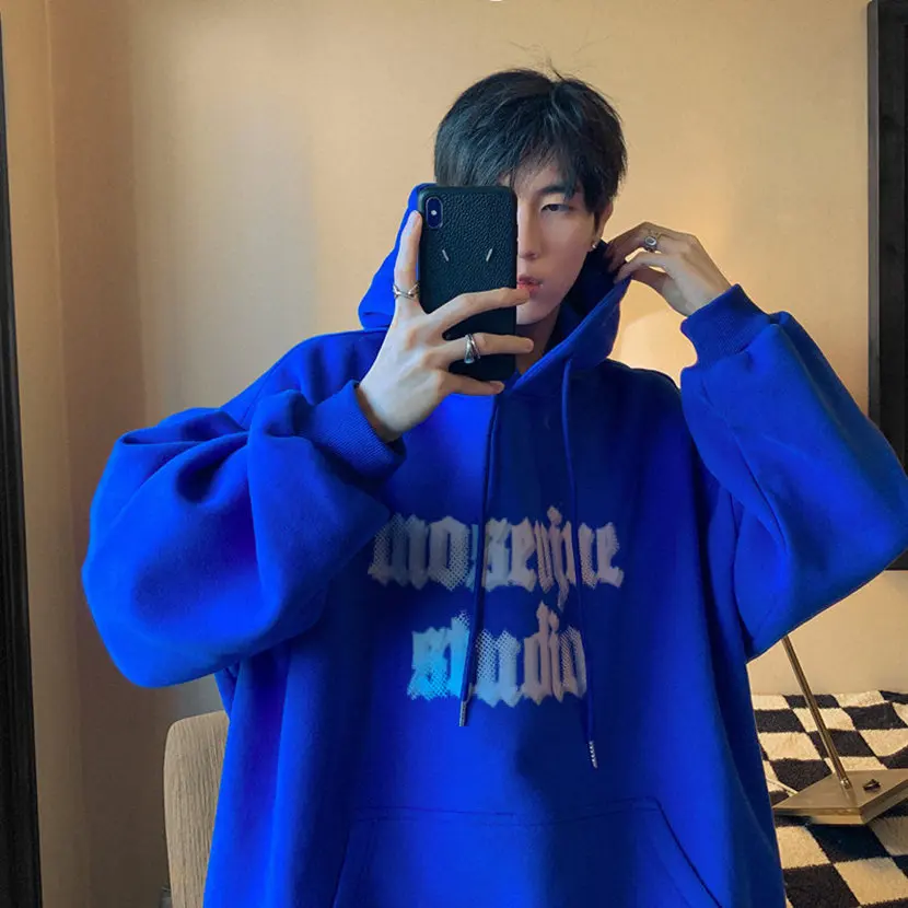

Klein Blue Hoodie Men's Trendy Spring Autumn Jaet Loose Fit Printed Casual Comfortable Sweatirt Youth Faion Streetwear