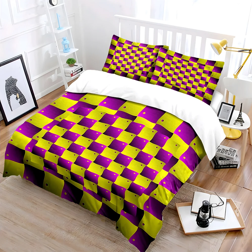 3D visual error grid Pattern Duvet Cover Set Digital Print Colorful Polyester Bedding with Zipper Closur for kids gifts