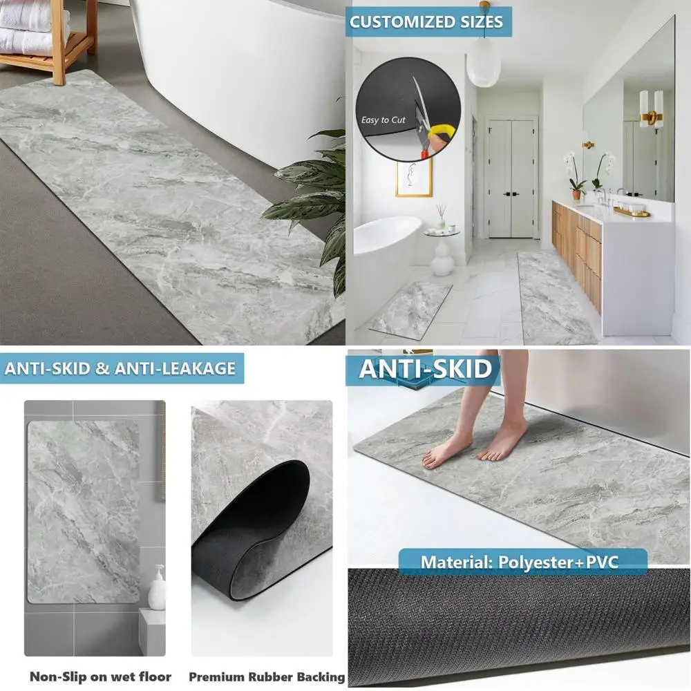 

custom-sized rubber bath mat - non-slip, quick-drying, absorbent, thin for door clearance, washable bathroom flooring