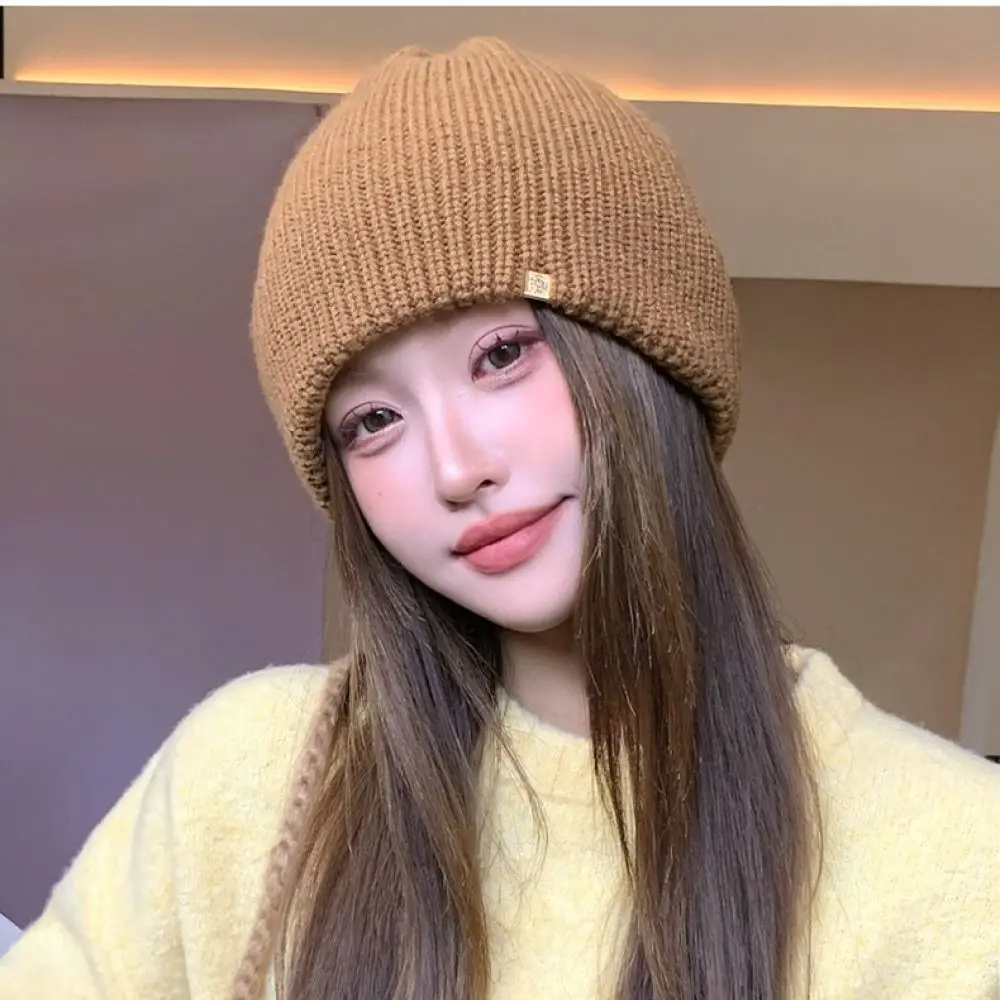 Casual Fashion Knitted Beanie Hat Women Slouchy Warm Cap Autumn Winter Soft Woolen Headwear Solid Color Ear Protection