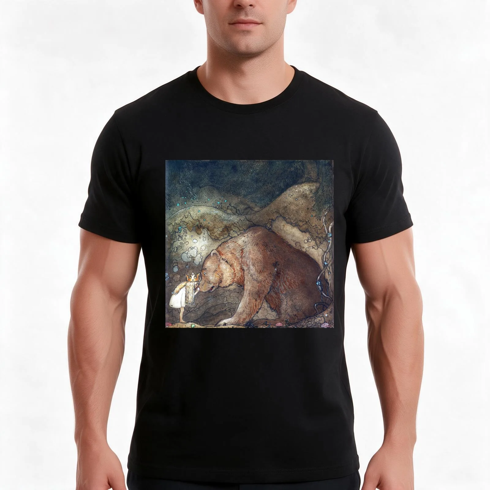 John Bauer Poor little Basse T-Shirt Summer Casual Cotton Tee Oversized Streetwear Tops Vintage Graphic Print 100% Cotton
