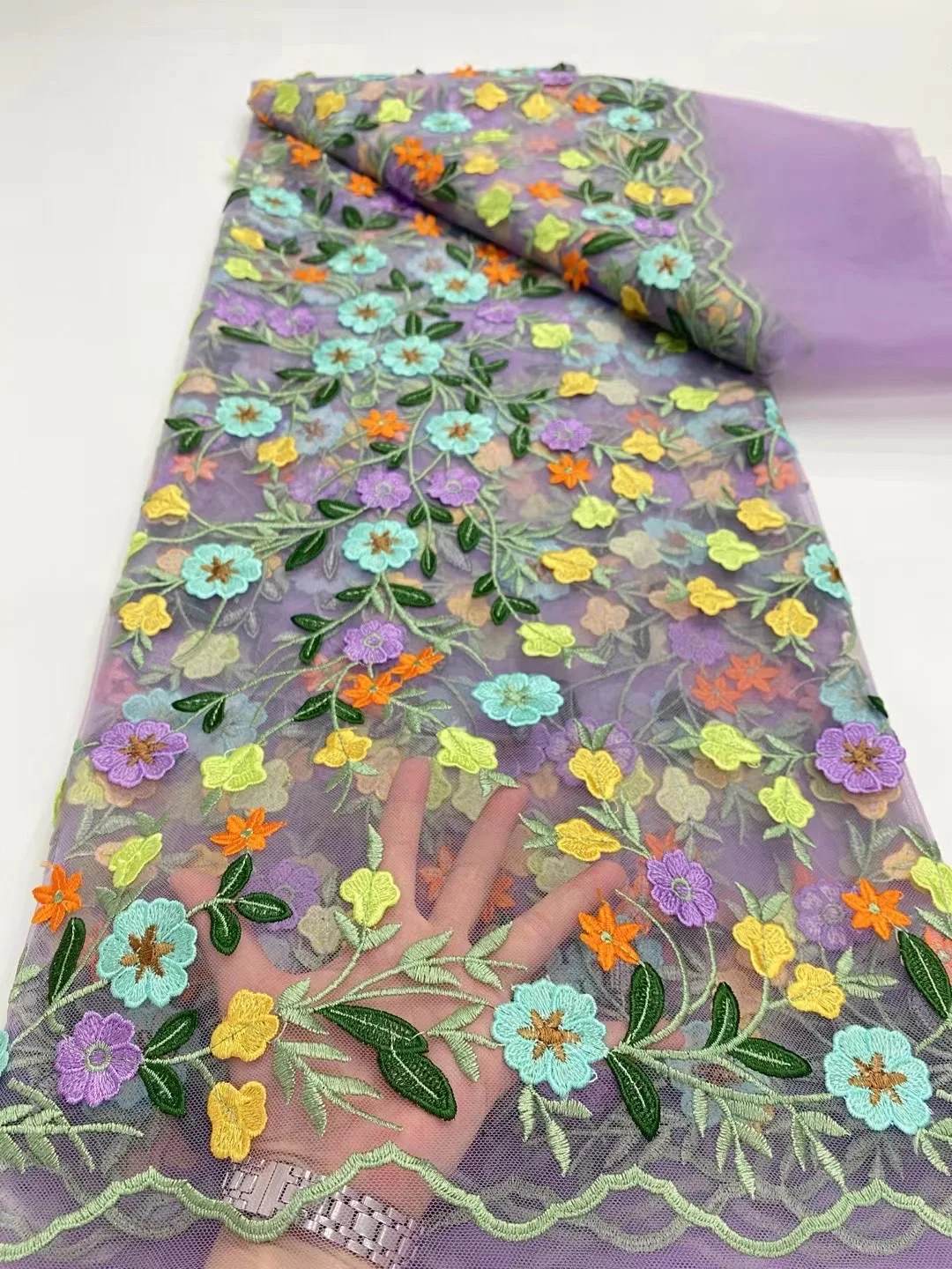 

African Nigerian Tulle Lace Fabric with Embroidery High Quality for Prom Dresses Sewing with Sequins Latest Design 5Yards DP0357