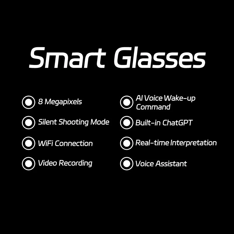 Nowe inteligentne okulary z kamerą AI, połączenia Bluetooth, odtwarzanie muzyki, inteligentny asystent głosowy, wodoodporne okulary smart z ładowaniem magnetycznym.