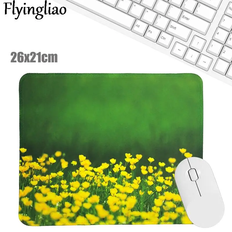 Green Yellow Flowers Silicone Mouse Pad Nordic Style Mouse Pad for Gaming Laptop Wrist Rest Table Mat Desk Set Office Decor  