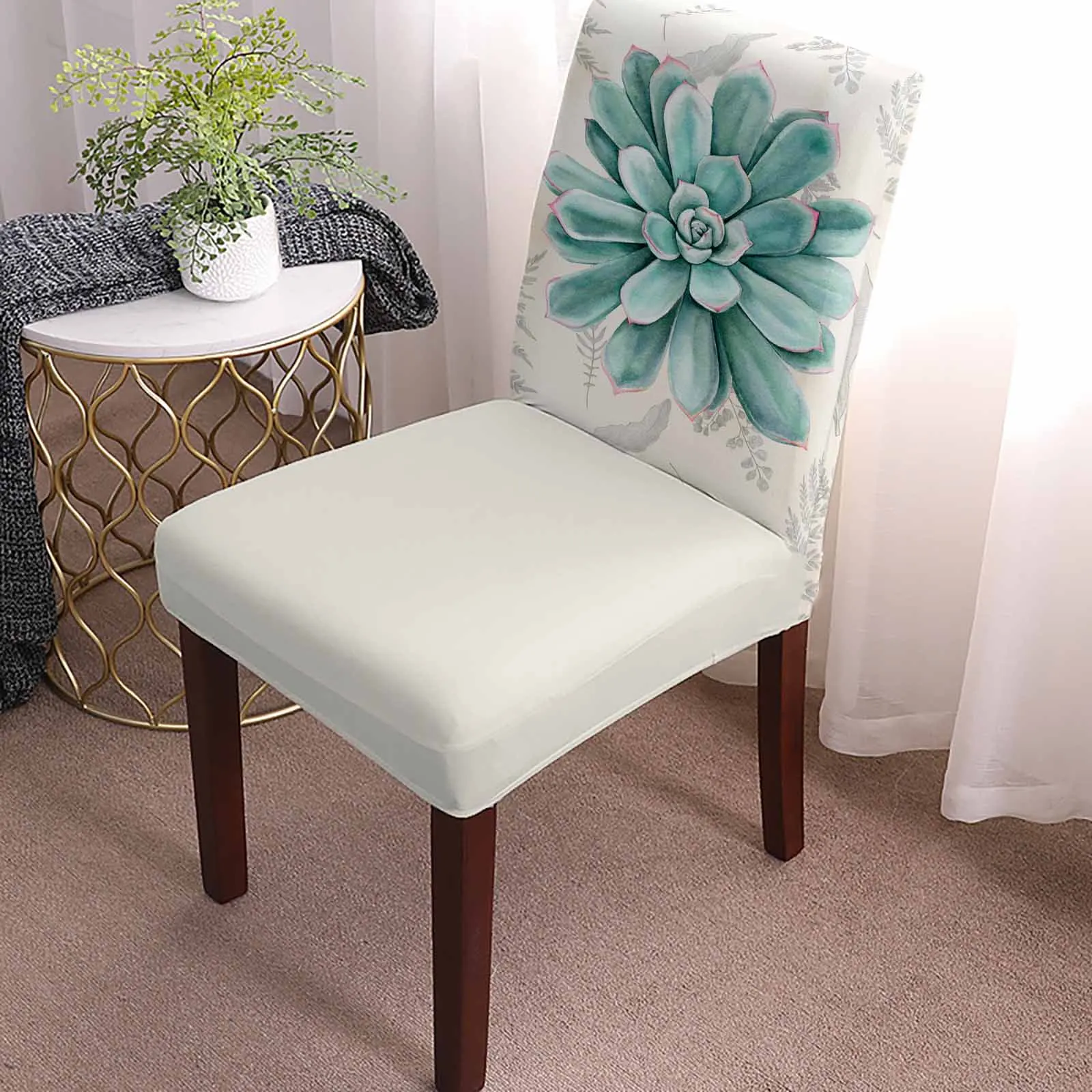 Vintage Succulents Dining Chair Covers Spandex Stretch Seat Cover for Wedding Kitchen Banquet Party Seat Case