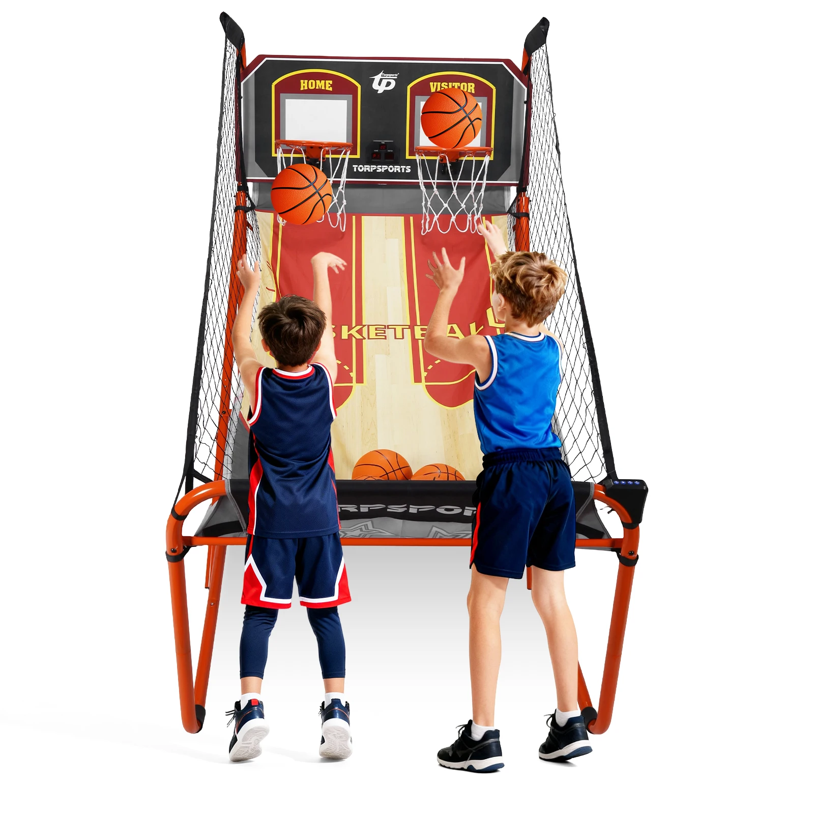 

Arcade Cage Basketball Game LED Electronic Scoring Dual Basketball Shooting Machine Play Timer for 2 Players Basement Game Rooms