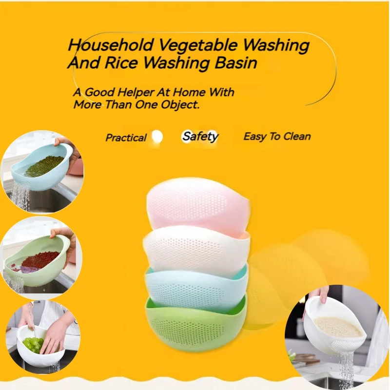 

Drain Basket Multi-functional Kitchen Draining and Vegetable Washing Rice Sieve Fine Hole Leak-proof Rice Washing Sieve