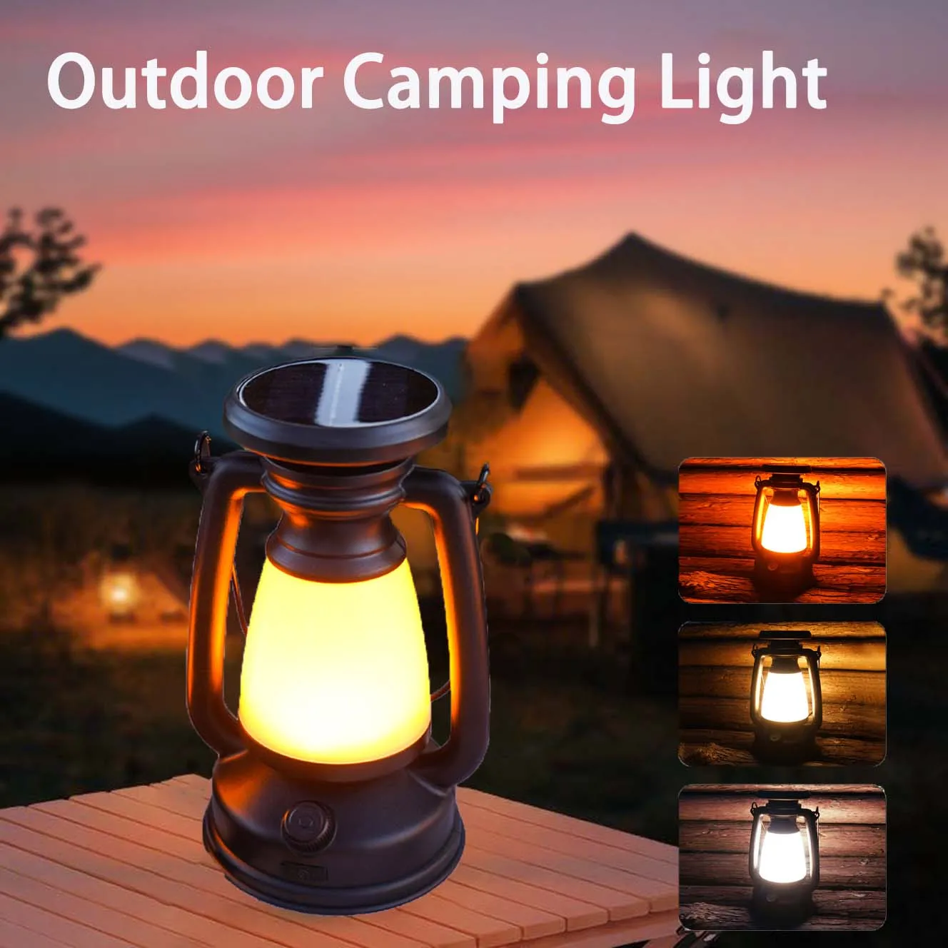 

USB Rechargeable/Solar Charging Camping Light Portable Lanterns 3 Lighting Modes Atmosphere Light Outdoor Hanging Tent Light
