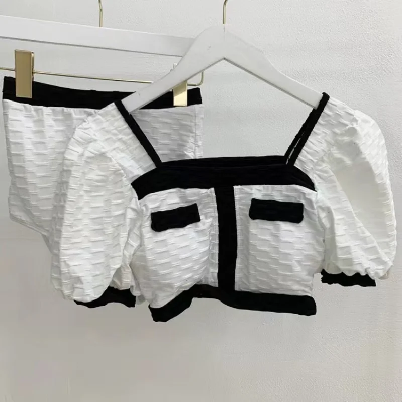 Bañador francés de dos piezas para mujer, traje de baño Sexy de cintura alta y manga corta, ropa de playa, 2024