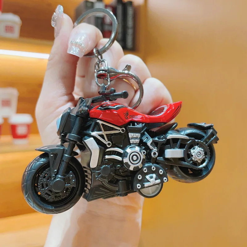 Creative New Advantage Motorcycle Keychain Exquisite Car Keychain Bag Pendant Claw Machine Small Gift Cartoon Racing Car