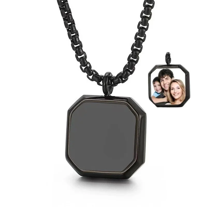 

Heat Reveal Picture Jewelry DIY Stainless Steel Necklace Octagon Thermochromic Changing Photo Pendant Custom Unisex Memorial New