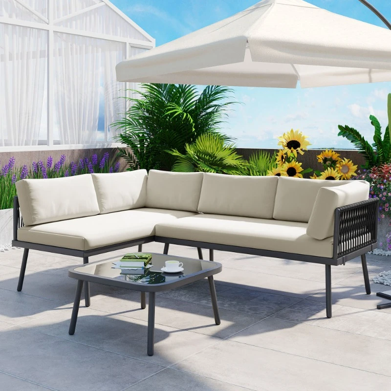 

3-Piece Outside Patio Furniture Outdoor Set High Quality Metal Sectional Backyard Garden Furniture Sets Lawn Furniture Home