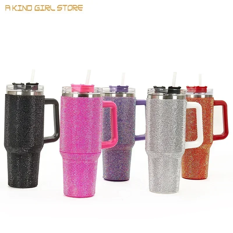 1200ML 40oz Diamond Mug Tumbler with Handle Insulated Tumbler with Lids Straw Stainless Steel Coffee Tumbler Termos Cup2023