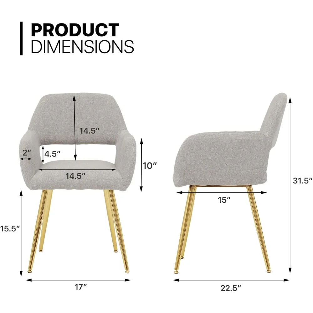 كراسي تناول الطعام من القماش من MoNiBloom بأرجل ذهبية، مجموعة كراسي غرفة المعيشة الحديثة منجدة مكونة من قطعتين مع كرسي مجوف من الجانب الخلفي
