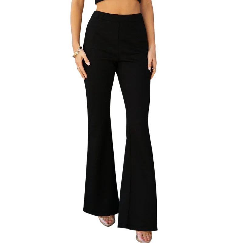 2025 Casual Modern Flare Calças Mulheres Cintura Elástica Respirável Emagrecimento Preto Calças de Escritório Diárias