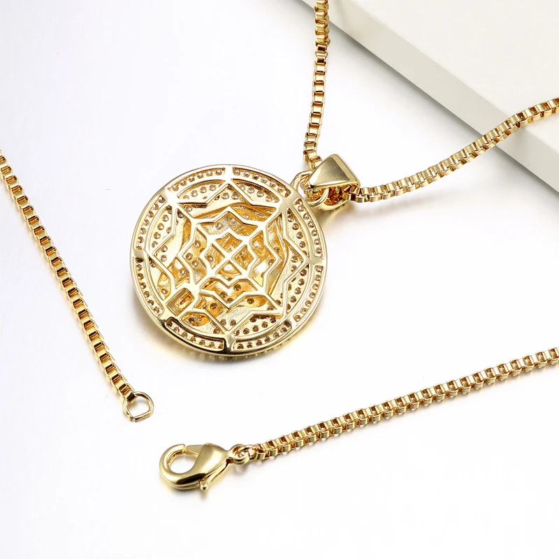 VANAXIN Hip Hop Round Egyptian Pharaoh Head Pendant Men Necklace Fashion Gold Color  Iced Out  Full pave cubic zirconia Jewelry
