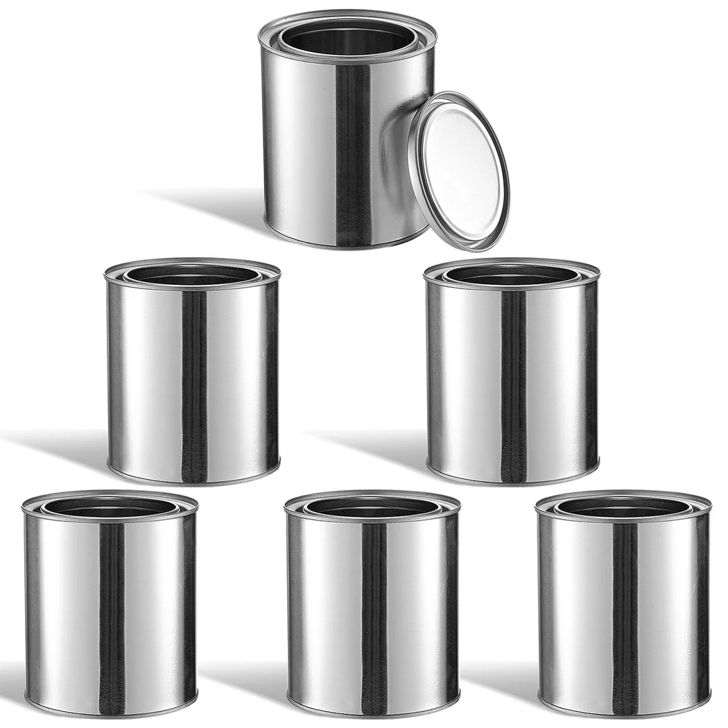 6Pcs Metal Paint Cans Empty Unlined Paint Cans 1/2 Pint Metal Paint Pails For Crafts DIY Projects Storage Containers For Paints