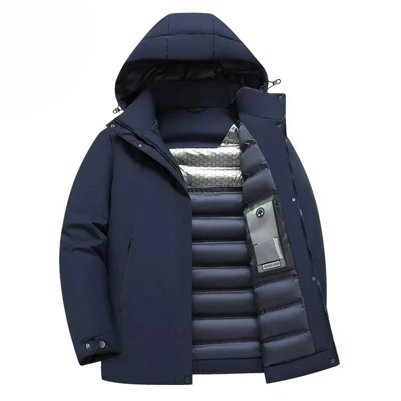 

Men Down Jacket 2025 Autumn Winter New Graphene and Cotton Thickened Warm Hooded Parka Coat Outdoor Casual Zipper Cotton Jacket