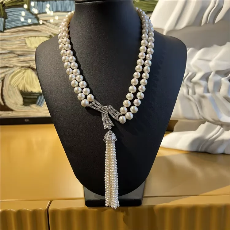 

19''-20'' Natural White Pearl Necklace CZ Pave Pearl Pendant For Women