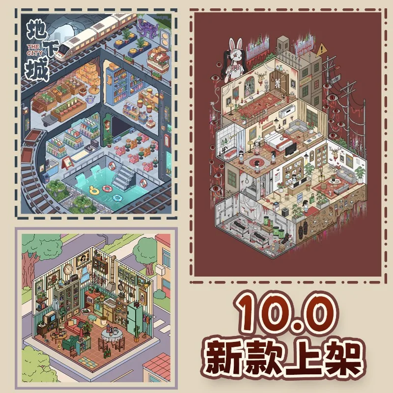 Hotel Scene Stickers for Basement Diorama Decoration 3D Visual Scrapbooking DIY  Decoration Stickers Crafts Stickers