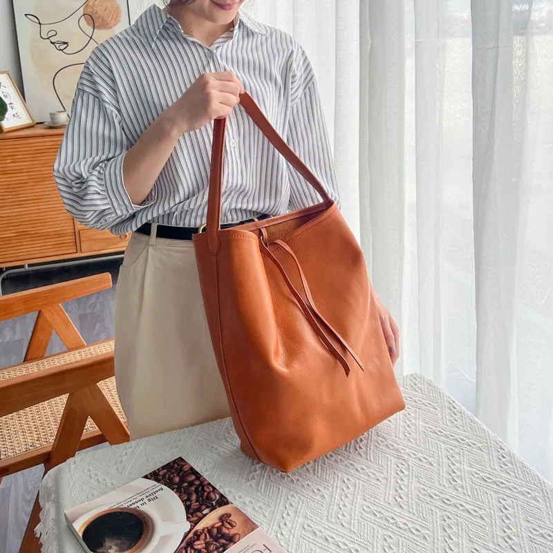 Simple Vintage Designer Handmade Genuine Leather Women's Shoulder Bag Outdoor Fashion Luxury Real Cowhide Female Underarm Bag