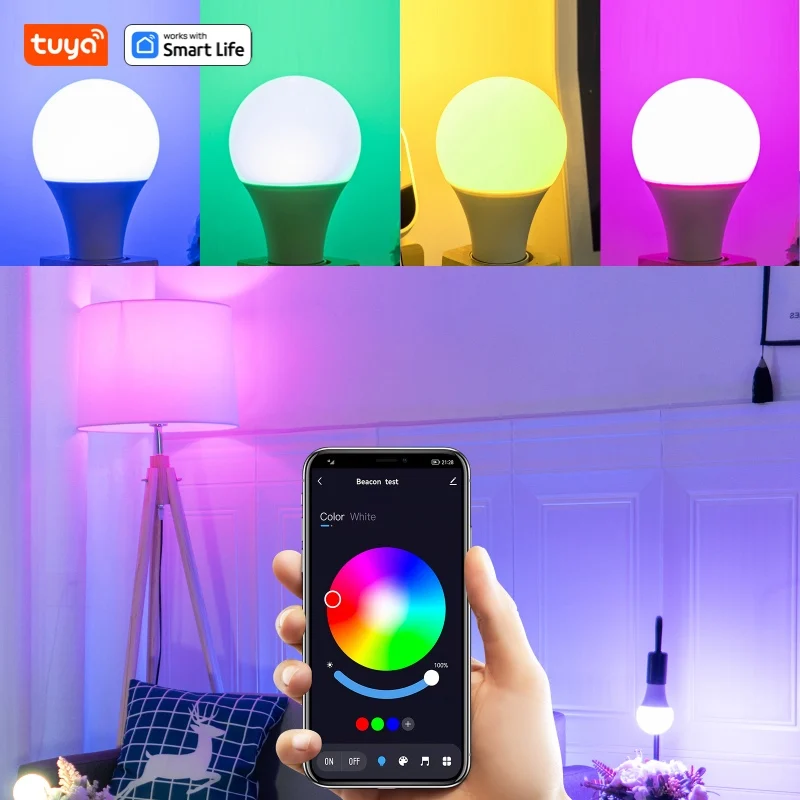 Tuya الذكية Led لمبة E27 220 فولت ضوء ذكي عكس الضوء بلوتوث RGB مصباح APP التحكم لغرفة النوم الديكور مصابيح حفلات