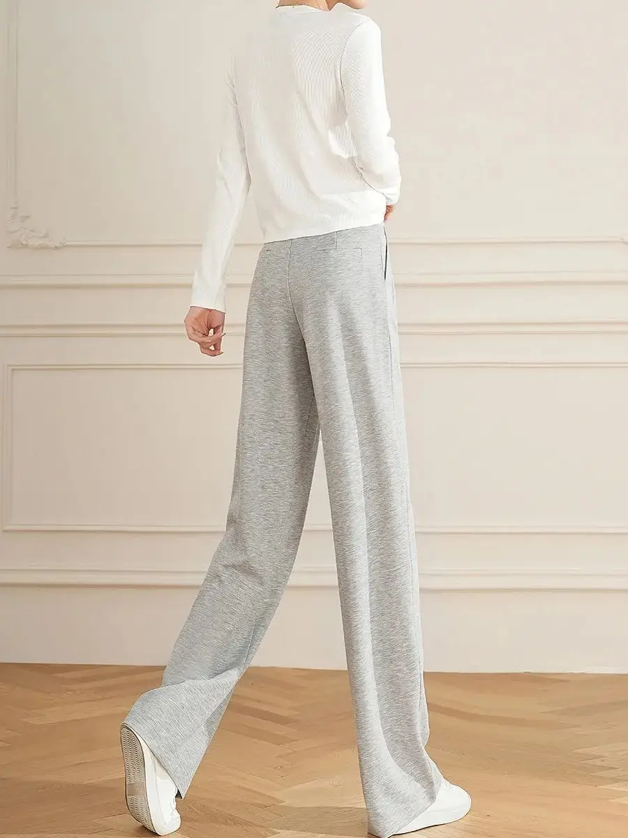 LOUIS YAO Women Pants 2024 Spring New Sweat Pants Loose Fit Straight Wide Leg Pants High Waist Drawstring Casual Pants