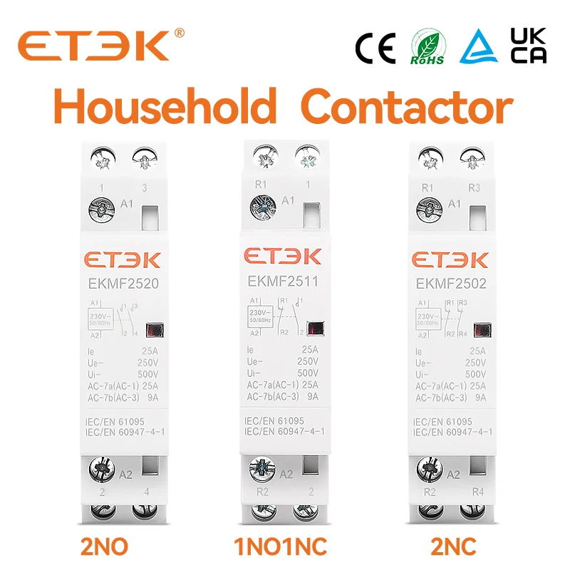 ETEK Modular AC contattore Din Rail Household 220v monofase 2P 2no 2nc 1no 1nc 25A 20A 16A per automazione EKMF