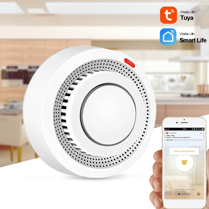 Tuya Intelligent Wifi Strobe Smoke Detector APP Remote Control Detector Fire Alarm Home Security System Firefighters