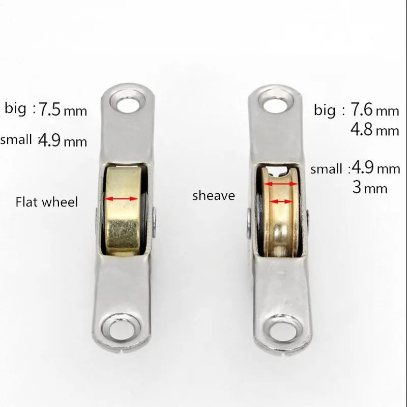2Pcs Sliding Door pulley Mute Single Pure copper Sliding Roller Pulley Wheel Flat/Concave Wheel Vintage Windows Sliding Rollers