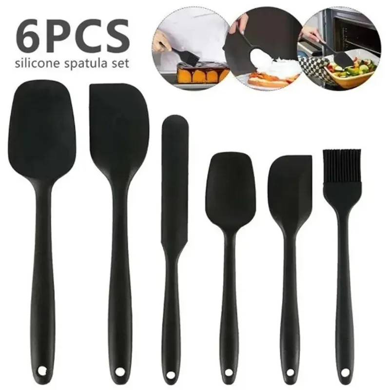 Juego de espátula de silicona de 6 piezas, espátulas antiadherentes resistentes al calor de calidad alimentaria, volteador para cocinar, hornear, mezclar herramientas para hornear