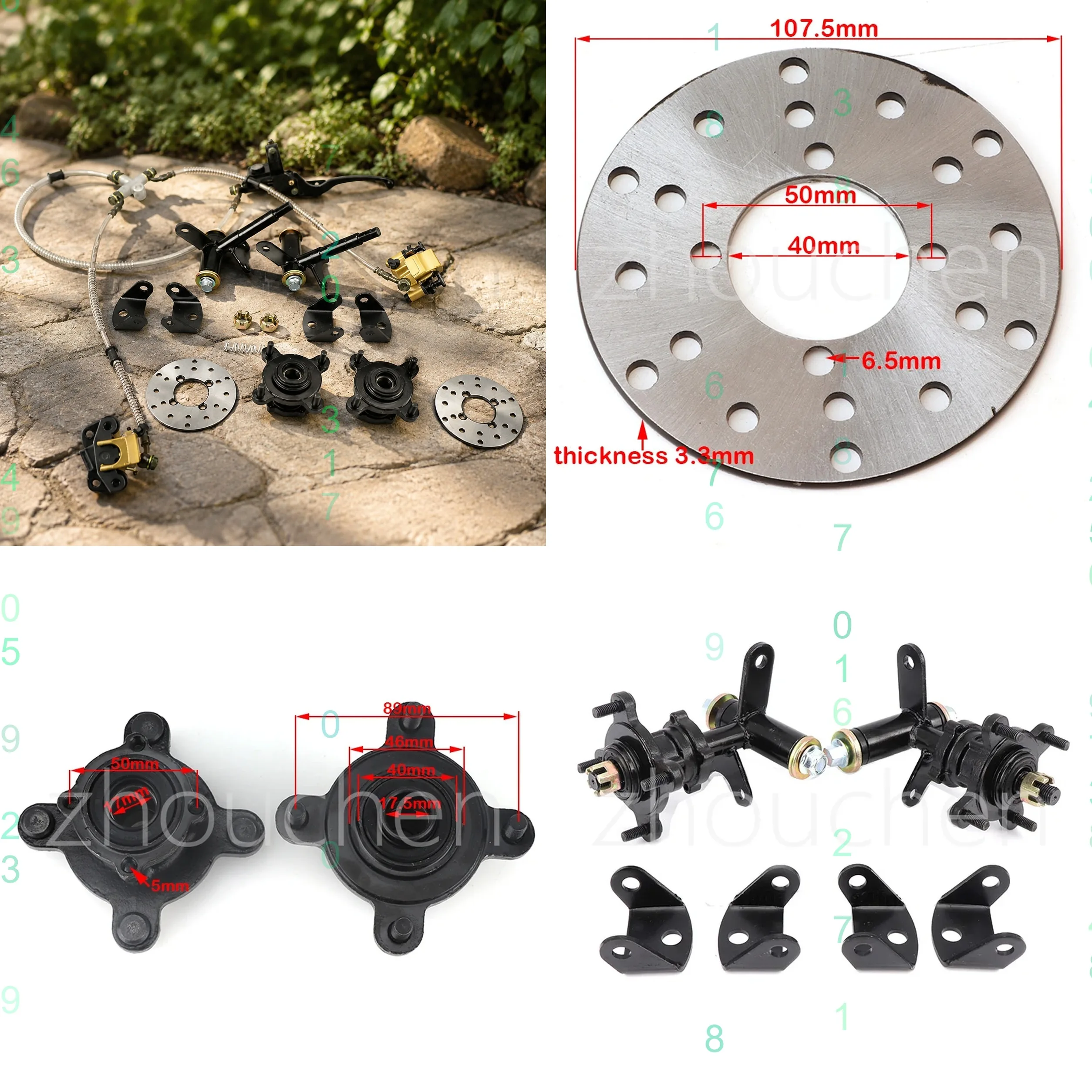 1SET 4 Stud Steering Strut Spindles with 108mm Disc Brake Kit Wheel Hubs for DIY Electric ATV UTV Golf Buggy Bike Parts