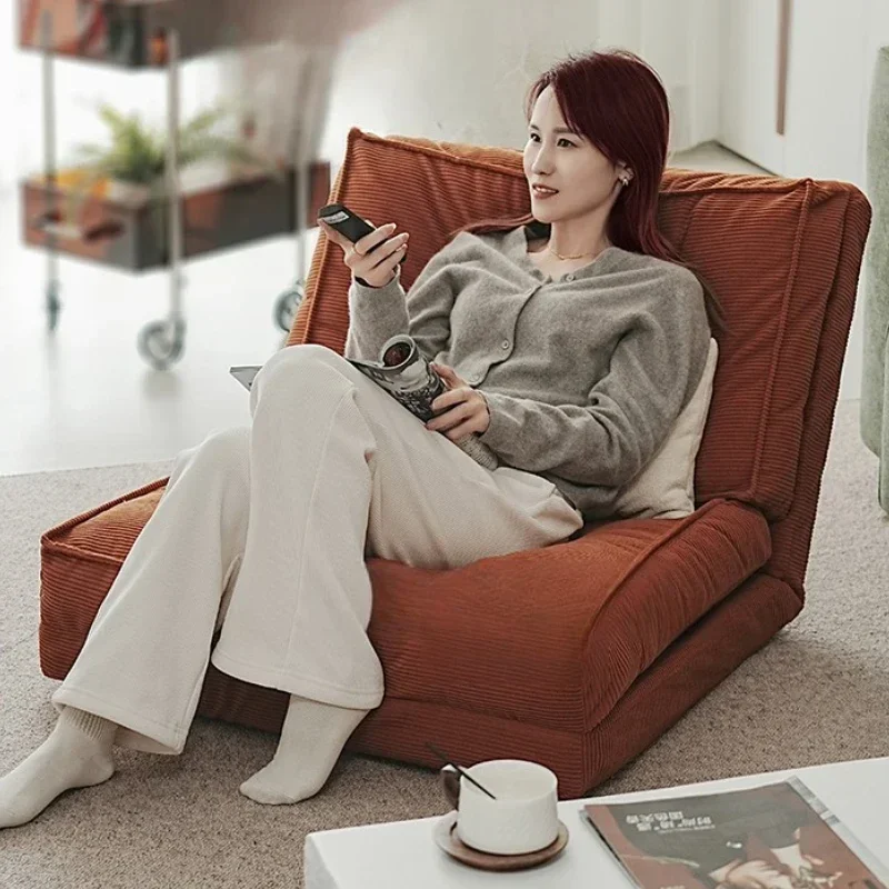 Lazy sofa, creamy style living room, foldable dual-purpose single sofa, small-sized household, reclining or sleeping sofa bed