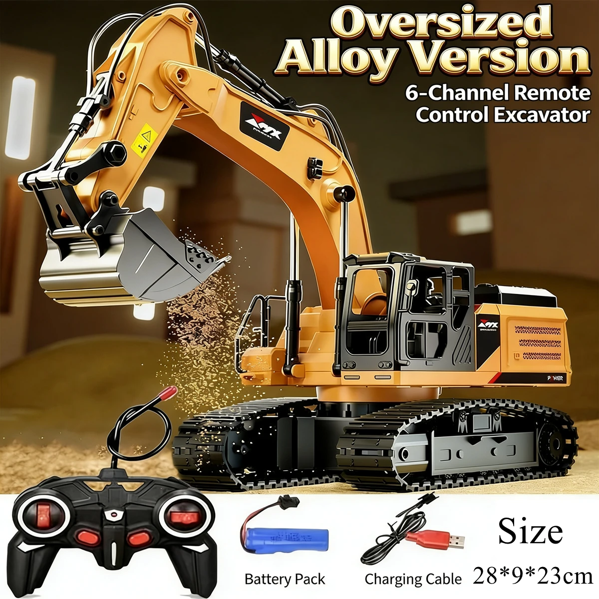 With Lights Alloy Remote Control Excavator Toy Car Sound Effect Electric Excavator Automobile Engineering Vehicle Children Gifts
