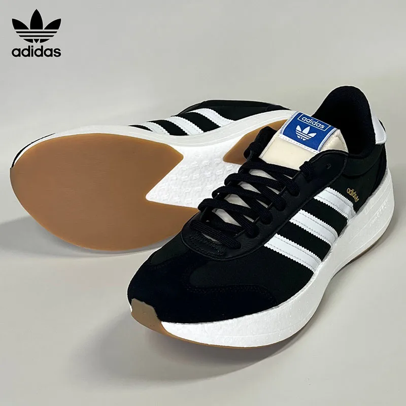 Adidas Originals Authentic Casual Shoes JI0836 Black White Regular Fit Lace Up Nylon Upper Suede Trim Boost Midsole Sneakers