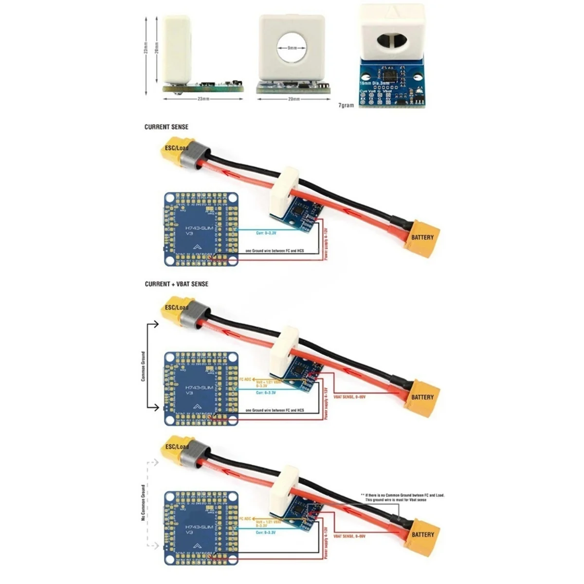150A Hall Current Sensor -150A for FPV Flight Controller RC Multirotor Airplane Fixed-Wing DIY Accessories Parts