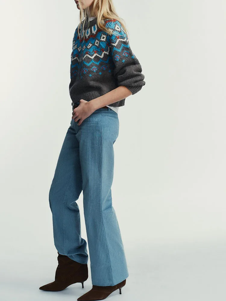 Sweet Faionable Knitted Sweater round Ne Long Sve Embroidered New Arrival Winter 2025 Casual Loose Fit Geometric Pattern