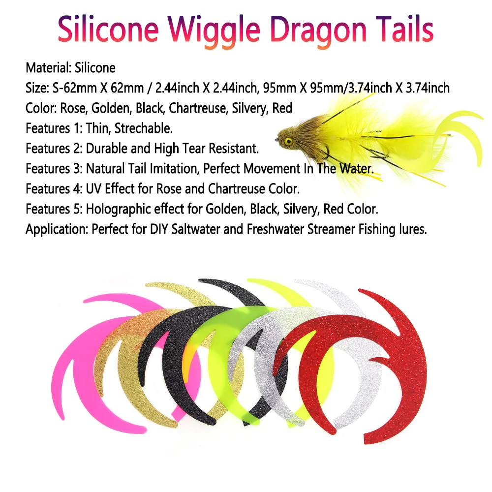 Bimoo 12pcs Fly Fishing Stimulator Silicone Wiggle Dragon Tails Fly Tying Material Pike Bass Saltwater Streamer Fishing Lures