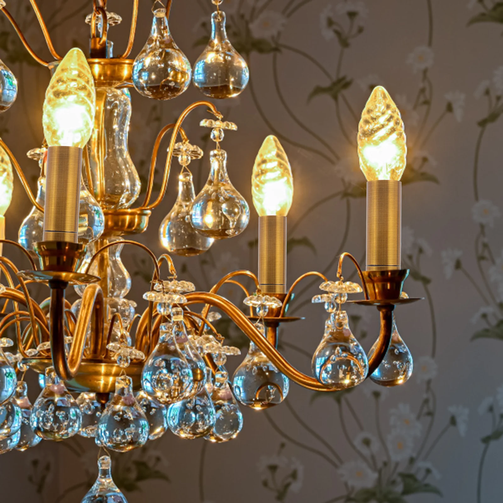 

2pcs Lamp Base Sleeve Golden Iron Chandelier Light Cover Sleeves For Crystal Chandelier Replacement Decorative Socket