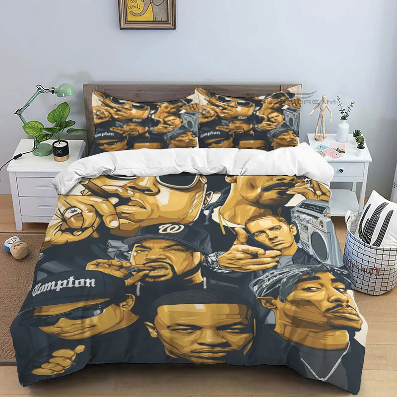 Hip Hop Legend Star Art Patterns Comforter Bedding Set,Duvet Cover Bed Set Quilt Cover Pillowcase,King Queen Size Bedding Set