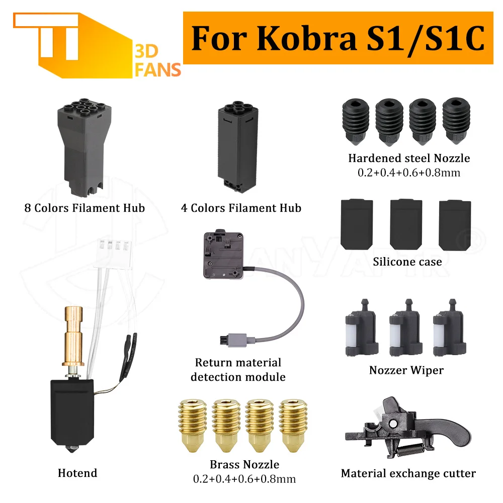 Para Anycubic Kobra S1/S1 Combo piezas de impresora 3D boquilla Hotend 8 colores FILAMENT HUB módulo de limpieza bucal placa de construcción
