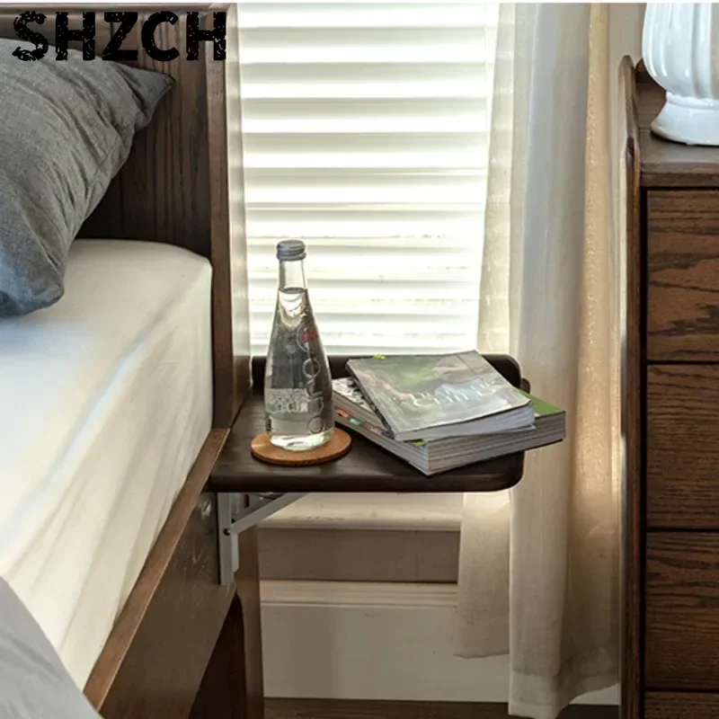 Integrated Solid Wood Function Table Folding Organizer Rack Mini Bedside Utility Space-Efficient for Compact Homes